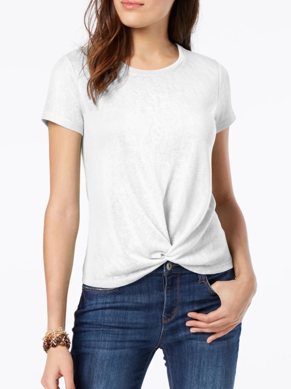 Style & Co. White Crew Neck Tee with Front Knot